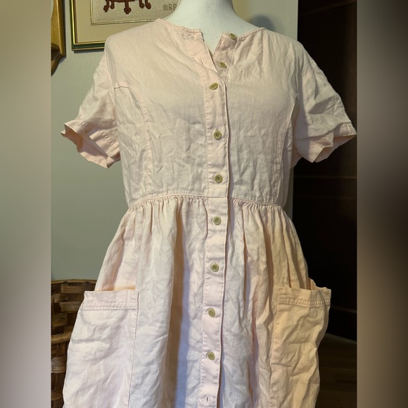 Vintage Eddie Bauer light pink linen maxi dress with pockets - Picture 2 of 5